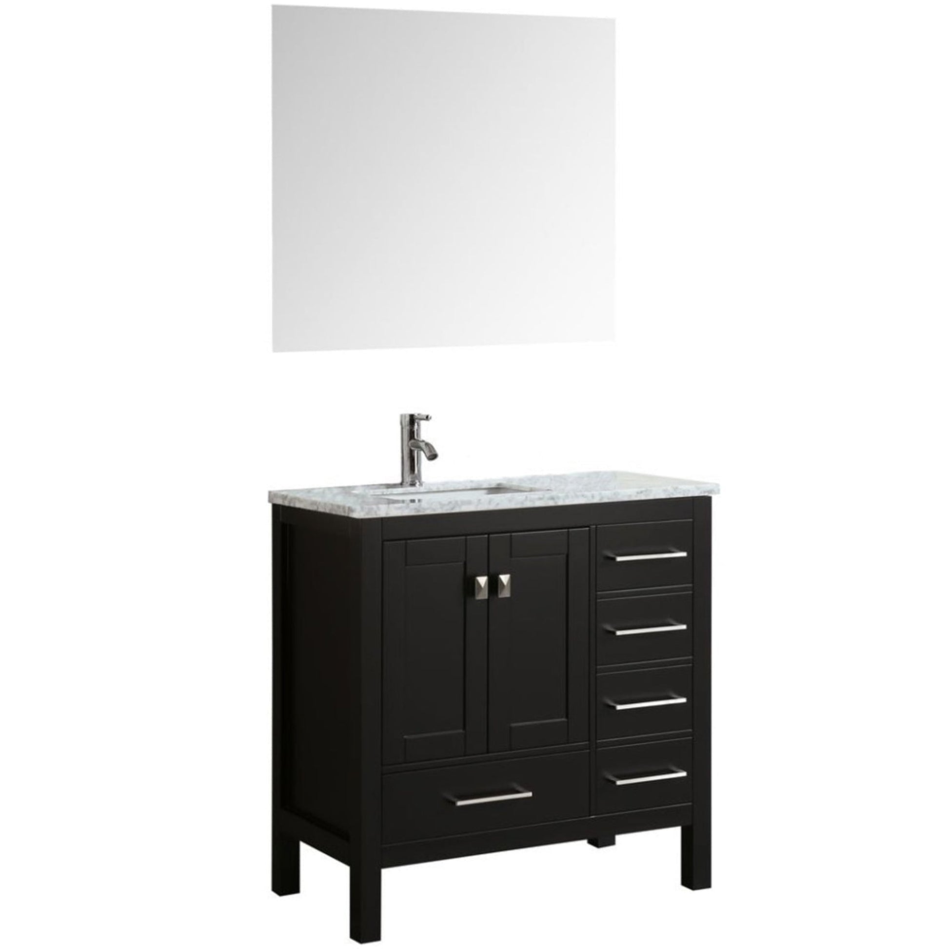 Eviva London 36" x 34" Espresso Freestanding Bathroom Vanity With Carrara Marble Countertop and Single Undermount Sink