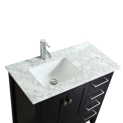 Eviva London 36" x 34" Espresso Freestanding Bathroom Vanity With Carrara Marble Countertop and Single Undermount Sink