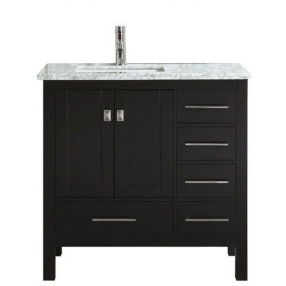 Eviva London 36" x 34" Espresso Freestanding Bathroom Vanity With Carrara Marble Countertop and Single Undermount Sink