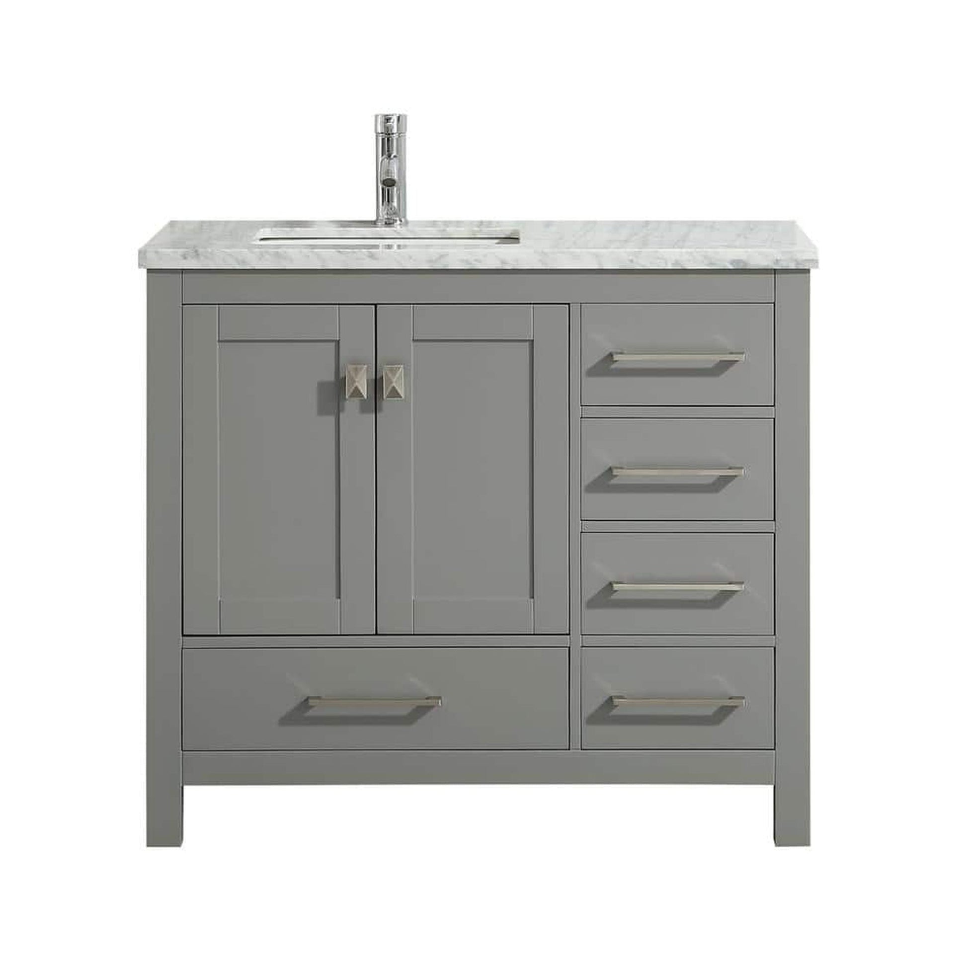 Eviva London 36" x 34" Gray Freestanding Bathroom Vanity With Carrara Marble Countertop and Single Undermount Sink