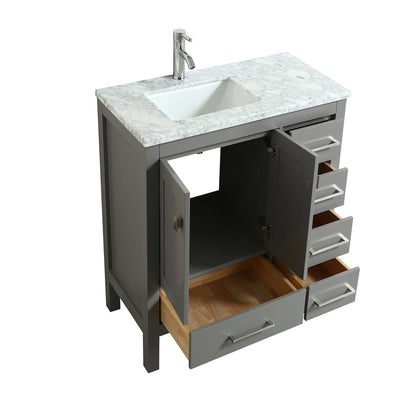 Eviva London 38" x 34" Gray Freestanding Bathroom Vanity With Carrara Marble Countertop and Single Undermount Sink