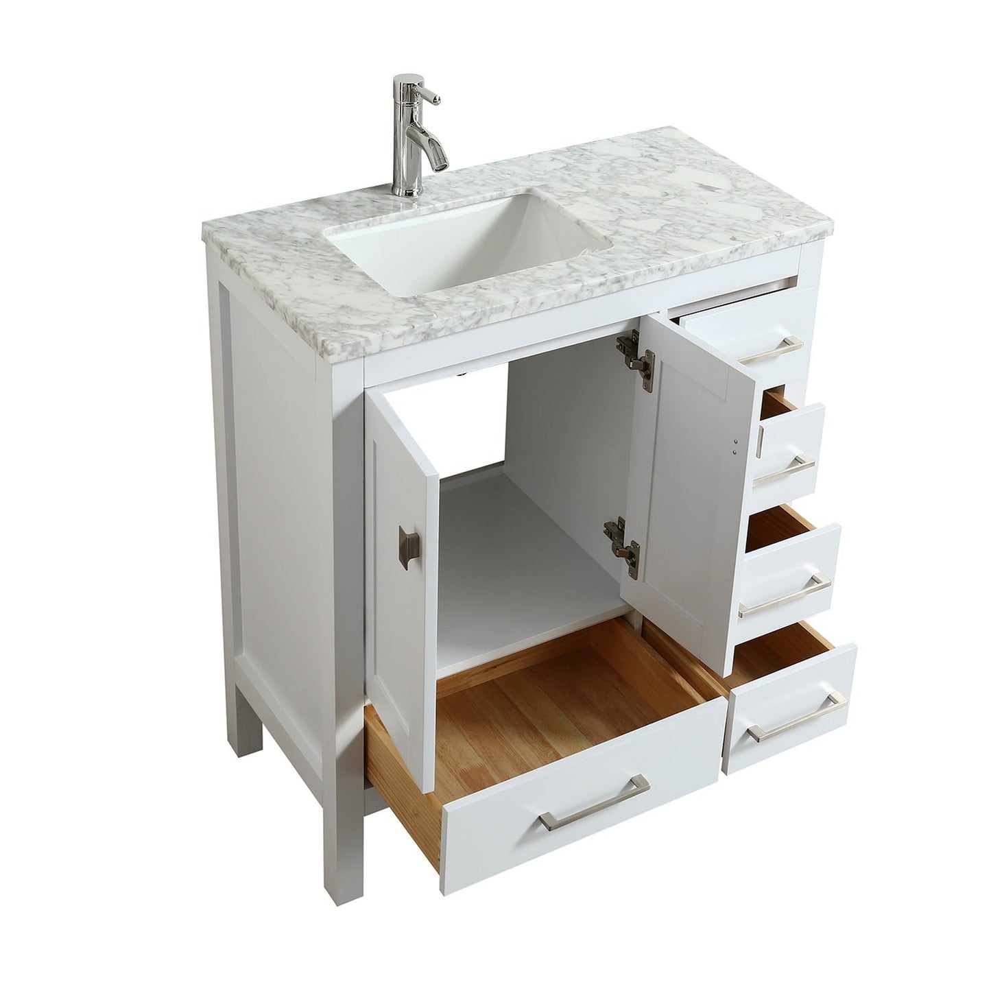 Eviva London 38" x 34" White Freestanding Bathroom Vanity With Carrara Marble Countertop and Single Undermount Sink