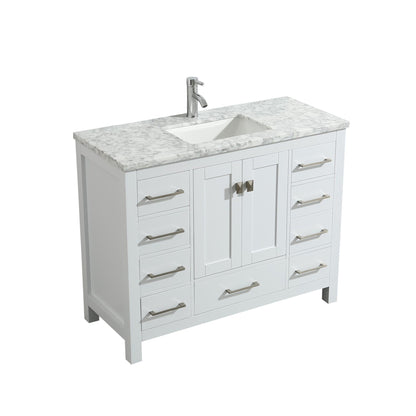 Eviva London 42" x 34" White Freestanding Bathroom Vanity With Carrara Marble Countertop and Single Undermount Sink