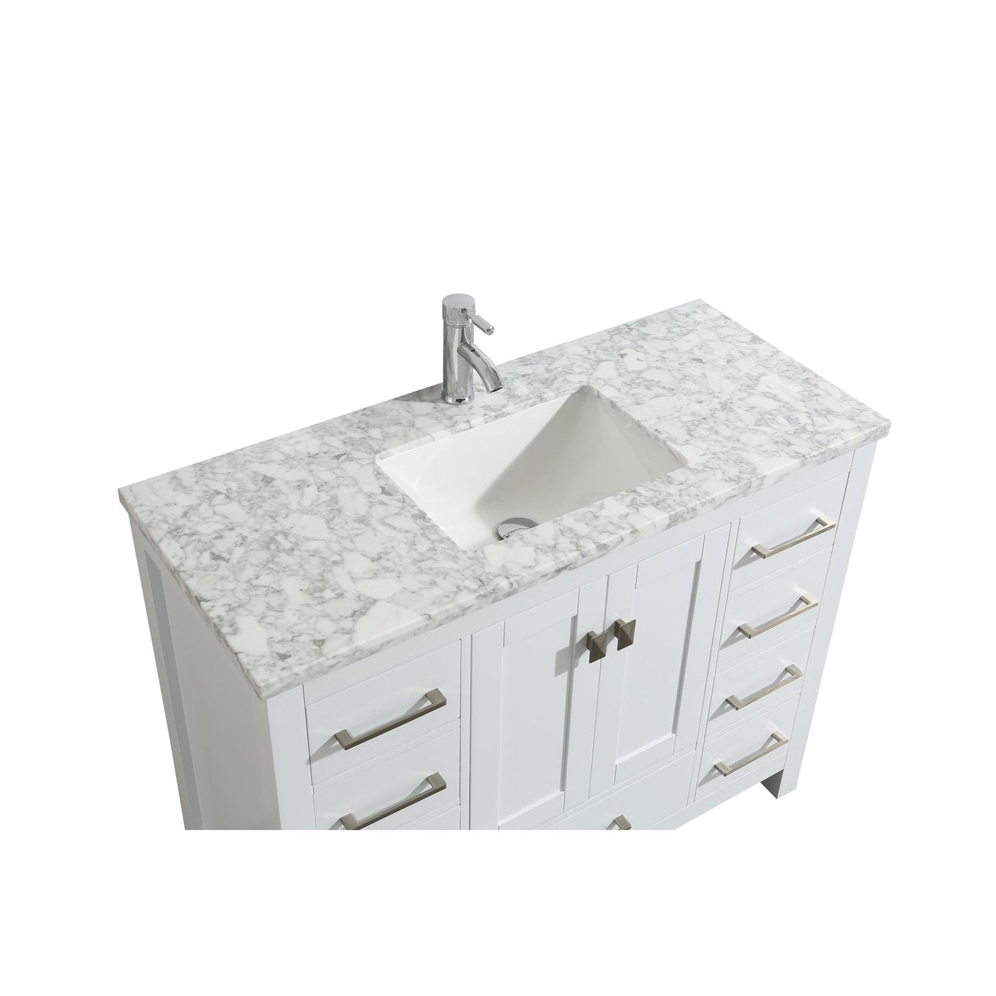 Eviva London 42" x 34" White Freestanding Bathroom Vanity With Carrara Marble Countertop and Single Undermount Sink