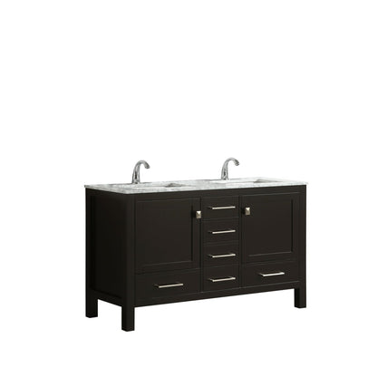 Eviva London 48" x 34" Espresso Freestanding Bathroom Vanity With Carrara Marble Countertop and Double Undermount Sink