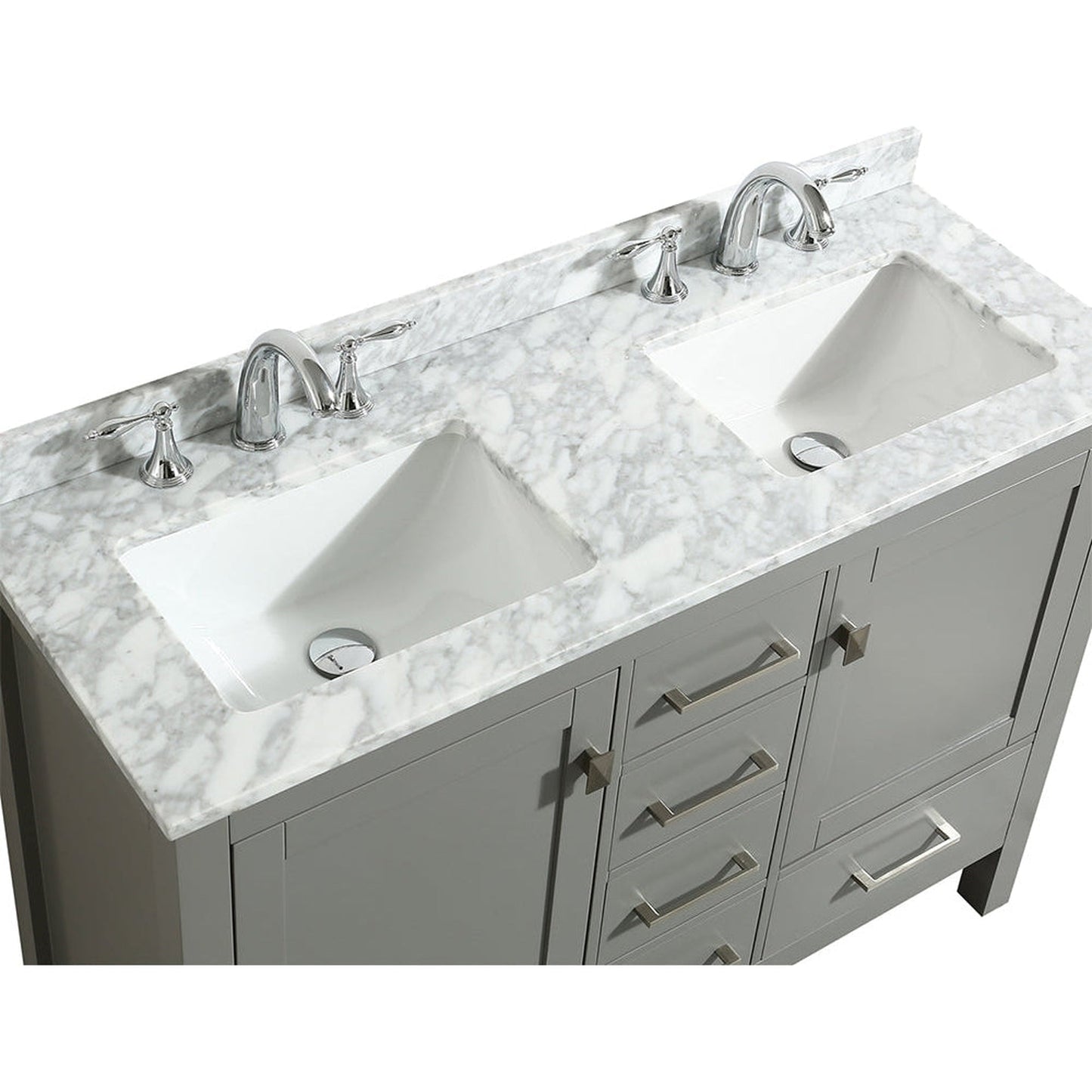 Eviva London 48" x 34" Gray Freestanding Bathroom Vanity With Carrara Marble Countertop and Double Undermount Sink