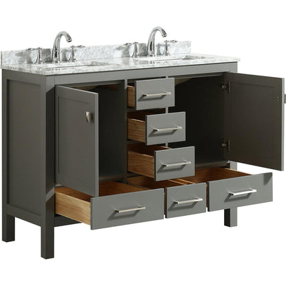 Eviva London 48" x 34" Gray Freestanding Bathroom Vanity With Carrara Marble Countertop and Double Undermount Sink