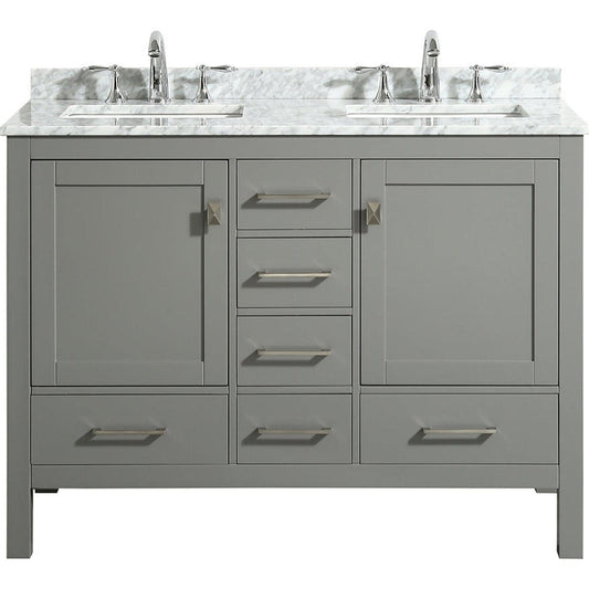 Eviva London 48" x 34" Gray Freestanding Bathroom Vanity With Carrara Marble Countertop and Double Undermount Sink