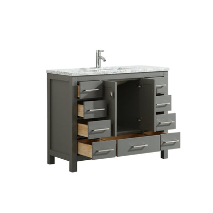 Eviva London 48" x 34" Gray Freestanding Bathroom Vanity With Carrara Marble Countertop and Single Undermount Sink