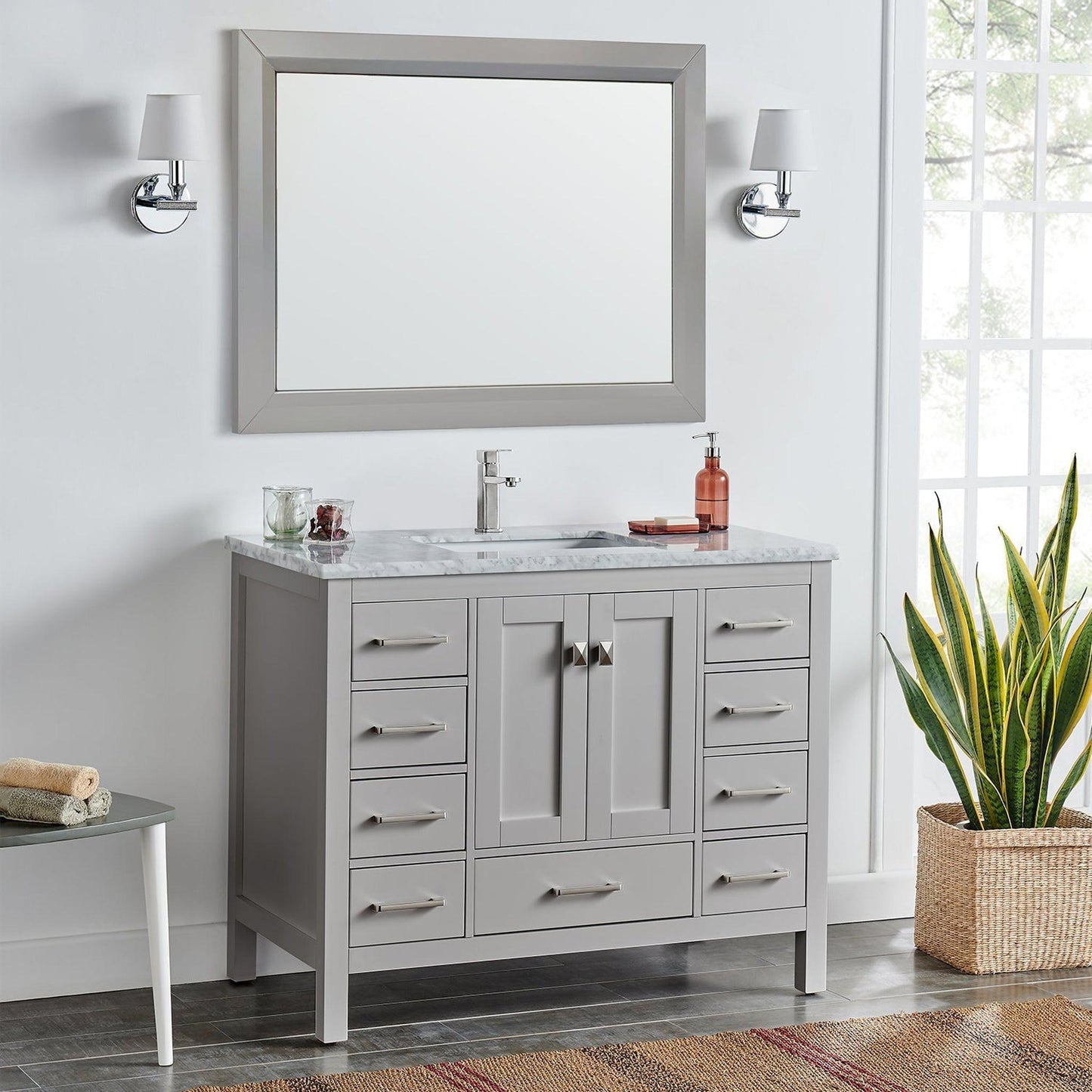 Eviva London 48" x 34" Gray Freestanding Bathroom Vanity With Carrara Marble Countertop and Single Undermount Sink