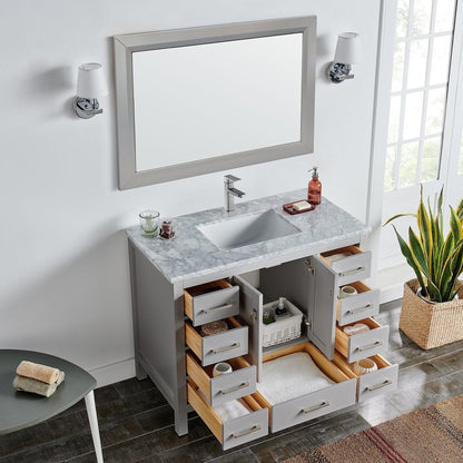 Eviva London 48" x 34" Gray Freestanding Bathroom Vanity With Carrara Marble Countertop and Single Undermount Sink