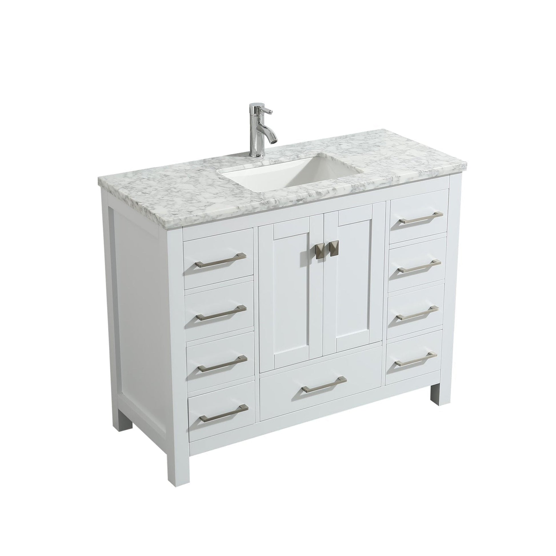Eviva London 48" x 34" White Freestanding Bathroom Vanity With Carrara Marble Countertop and Single Undermount Sink