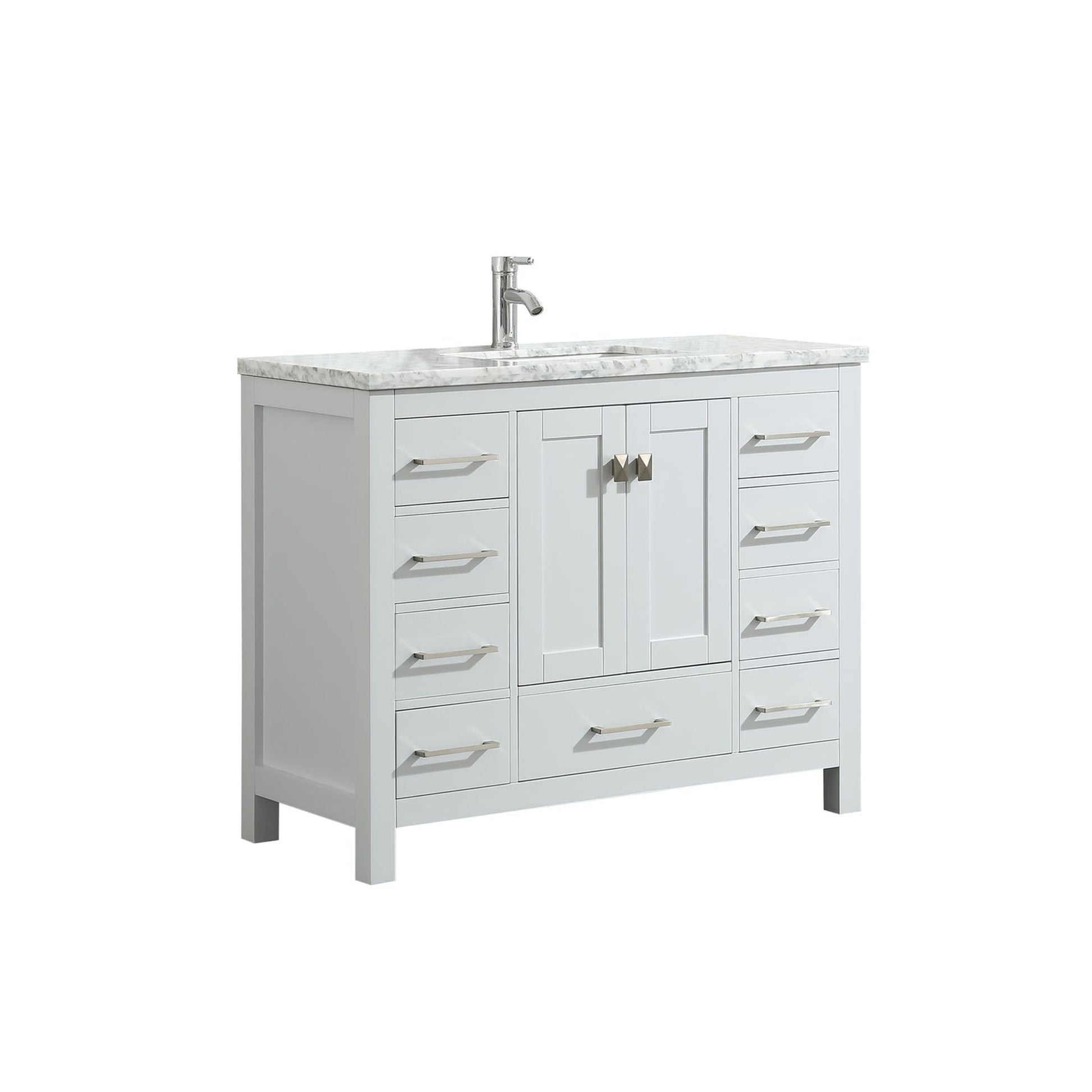 Eviva London 48" x 34" White Freestanding Bathroom Vanity With Carrara Marble Countertop and Single Undermount Sink