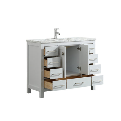 Eviva London 48" x 34" White Freestanding Bathroom Vanity With Carrara Marble Countertop and Single Undermount Sink