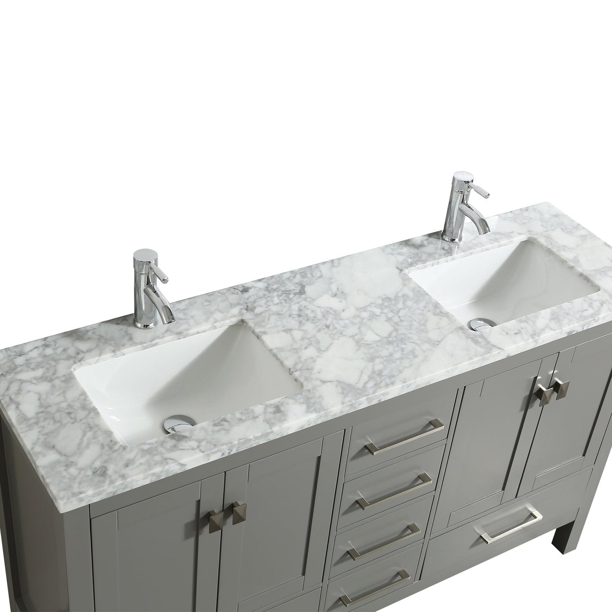 Eviva London 60" x 34" Gray Freestanding Bathroom Vanity With Carrara Marble Countertop and Double Undermount Sink