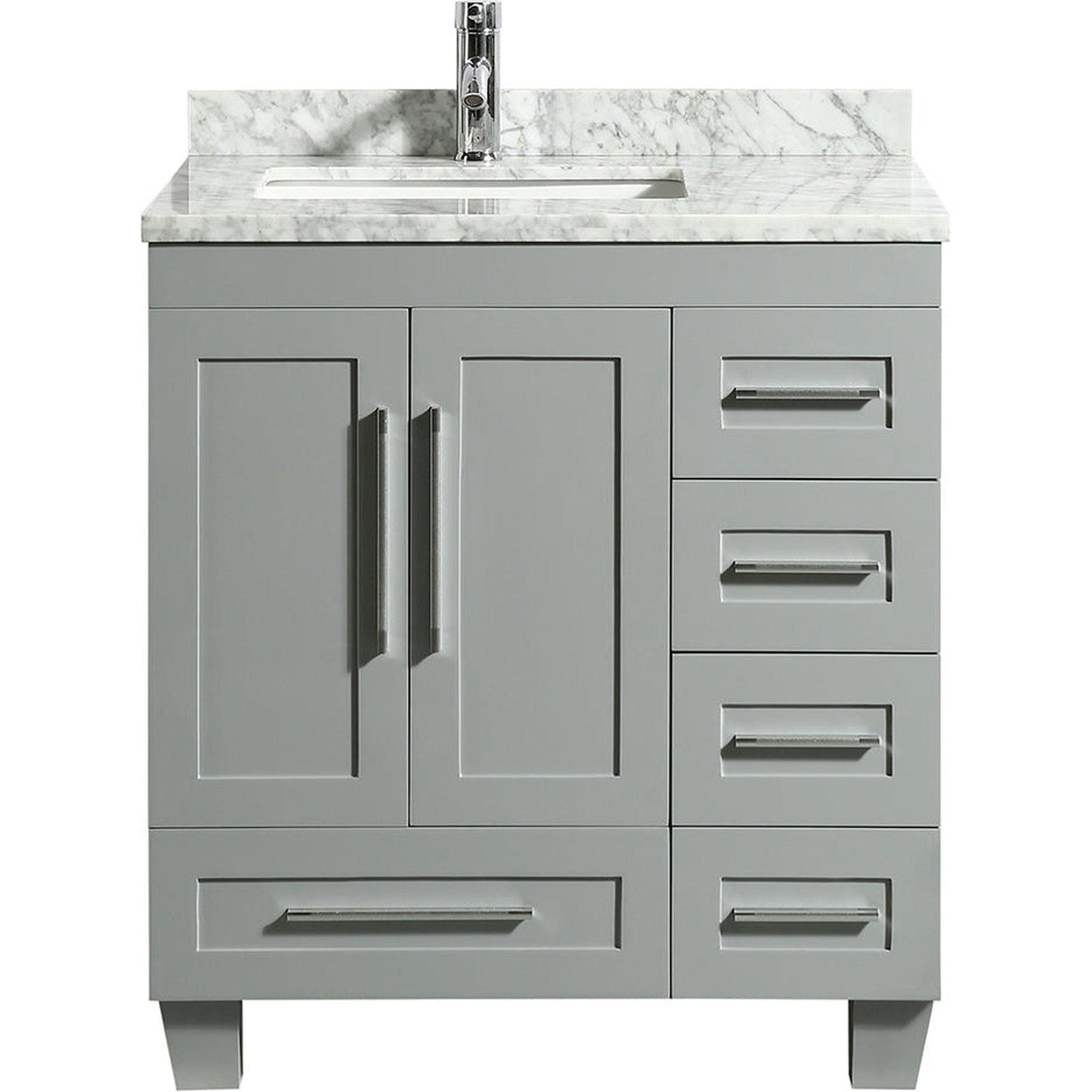 Eviva Loon 30" x 34" Gray Freestanding Bathroom Vanity With Carrara Marble Countertop and Undermount Porcelain Sink