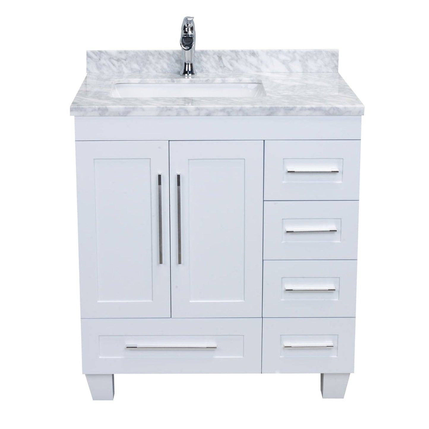 Eviva Loon 30" x 34" White Freestanding Bathroom Vanity With Carrara Marble Countertop and Undermount Porcelain Sink