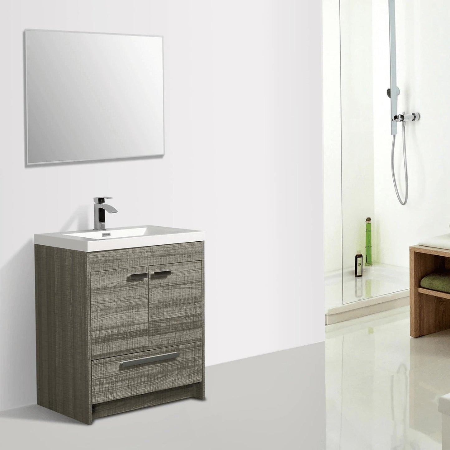 Eviva Lugano 24” x 36” Ash Bathroom Vanity With White Single Integrated Acrylic Top