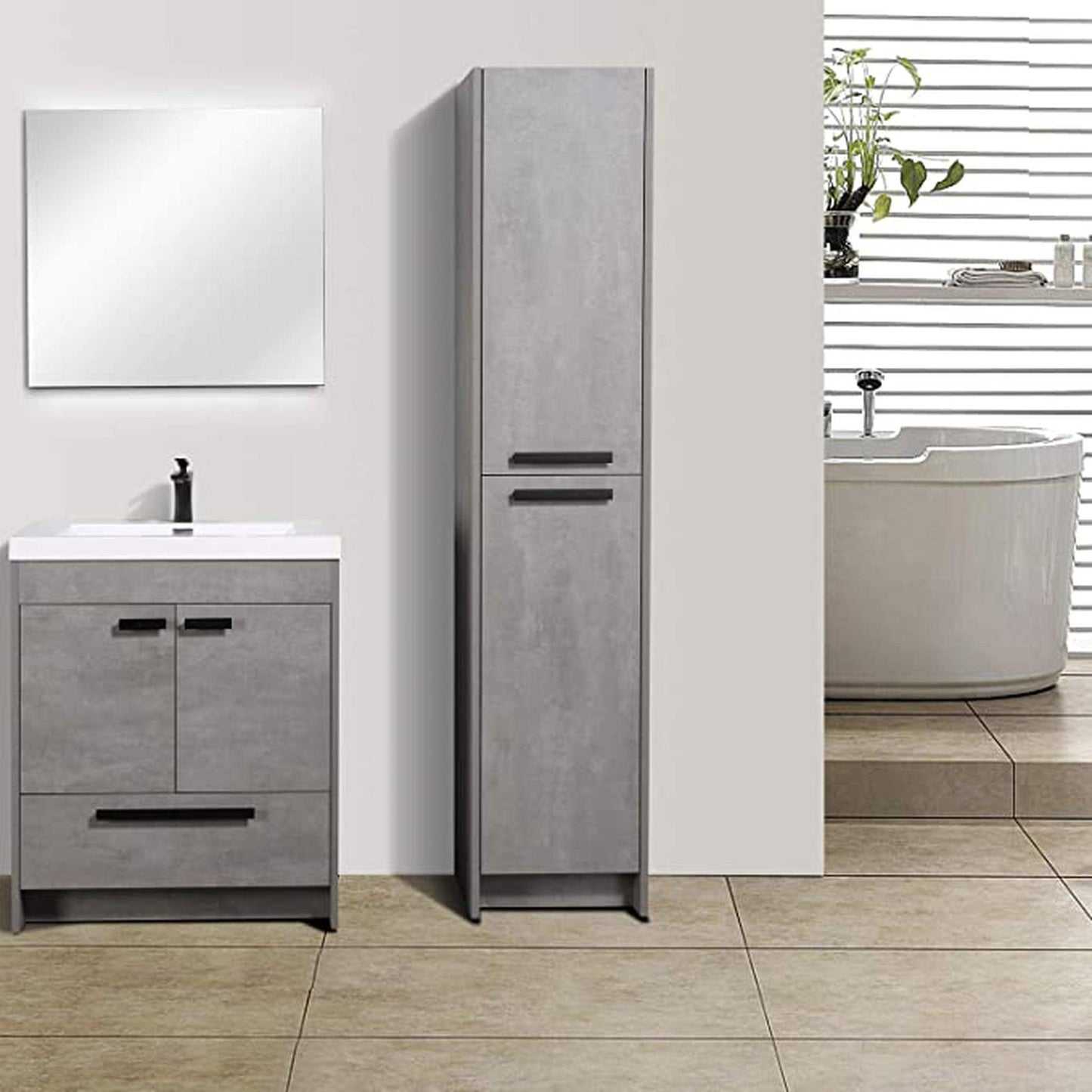 Eviva Lugano 24” x 36” Cement Gray Bathroom Vanity With White Single Integrated Acrylic Top