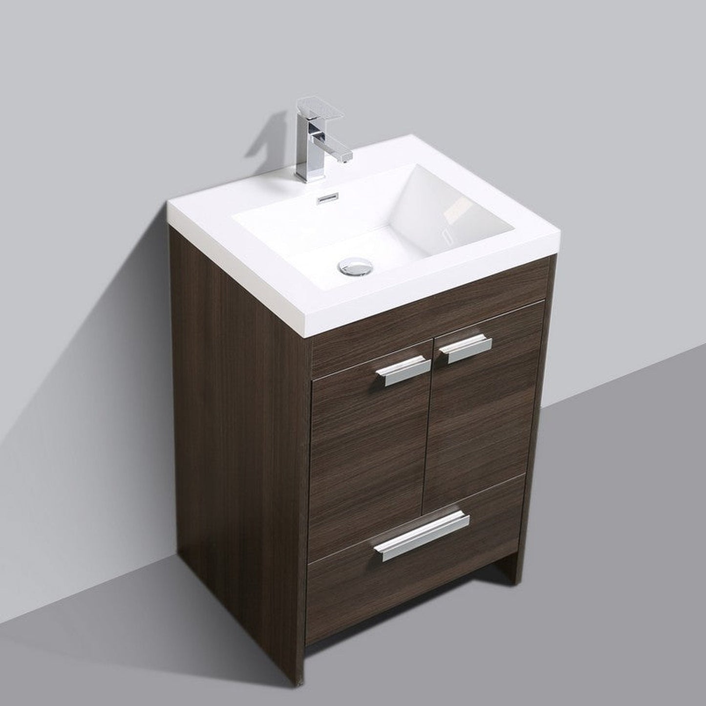 Eviva Lugano 24” x 36” Gray Oak Bathroom Vanity With White Single Integrated Acrylic Top