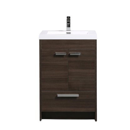 Eviva Lugano 24” x 36” Gray Oak Bathroom Vanity With White Single Integrated Acrylic Top