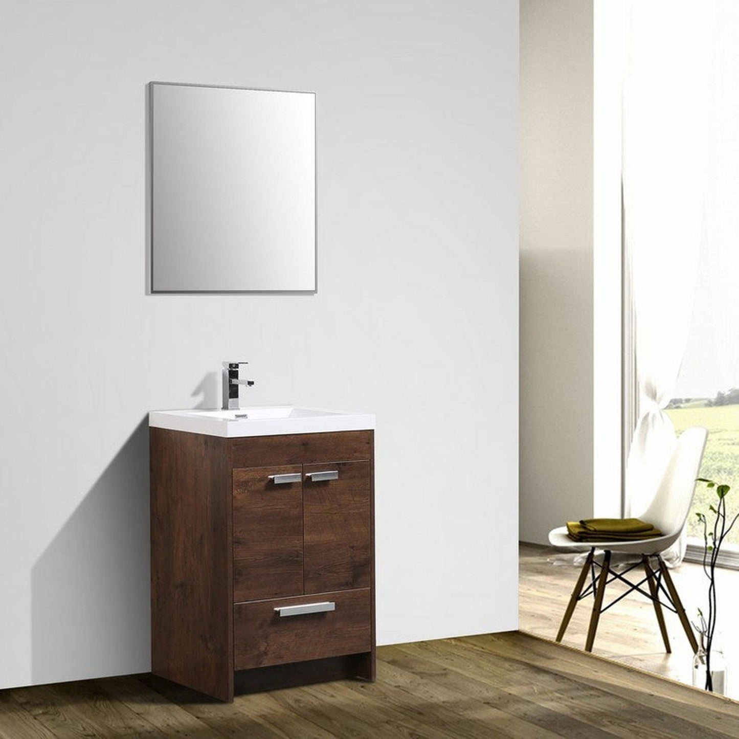 Eviva Lugano 24” x 36” Rosewood Bathroom Vanity With White Single Integrated Acrylic Top