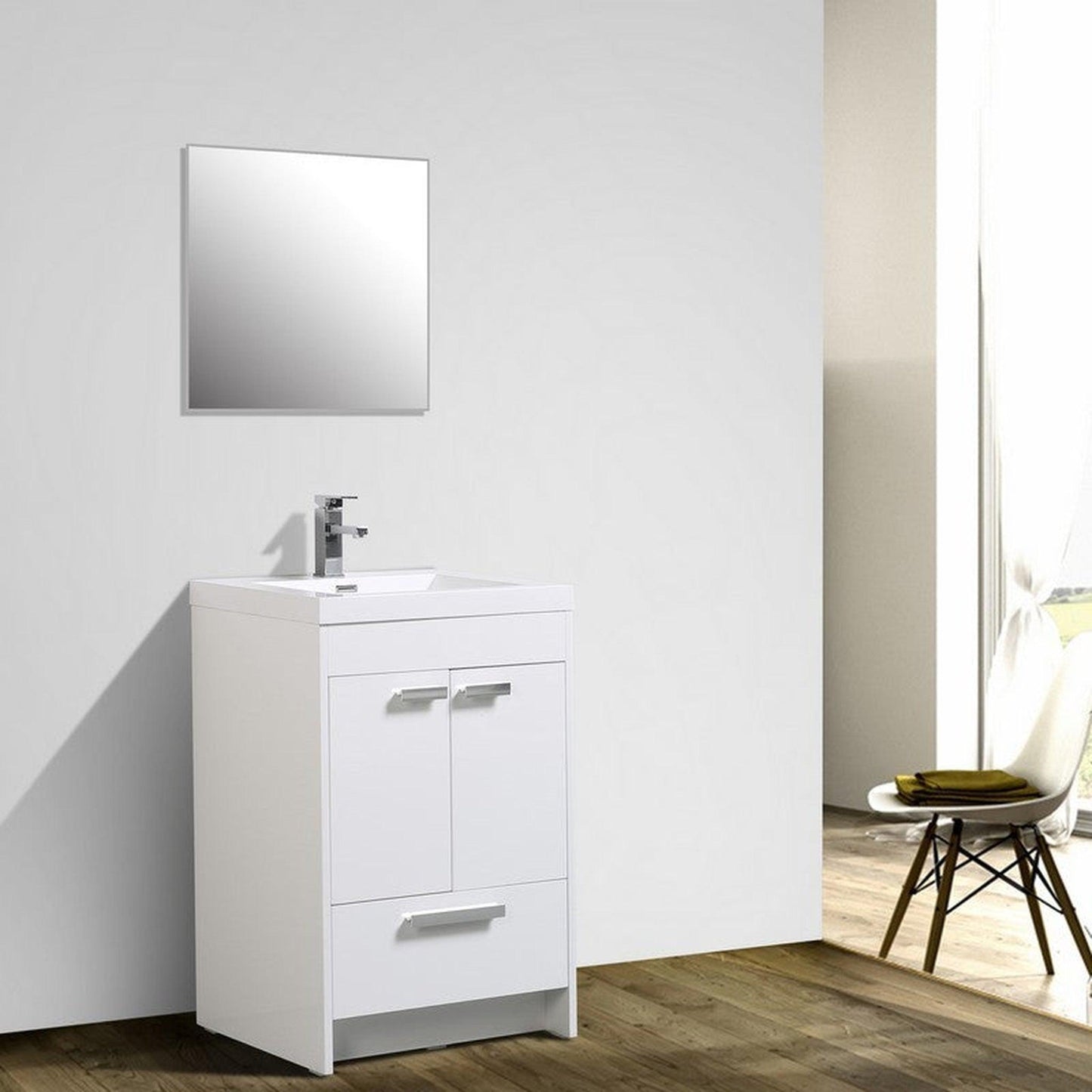 Eviva Lugano 24” x 36” White Bathroom Vanity With White Single Integrated Acrylic Top