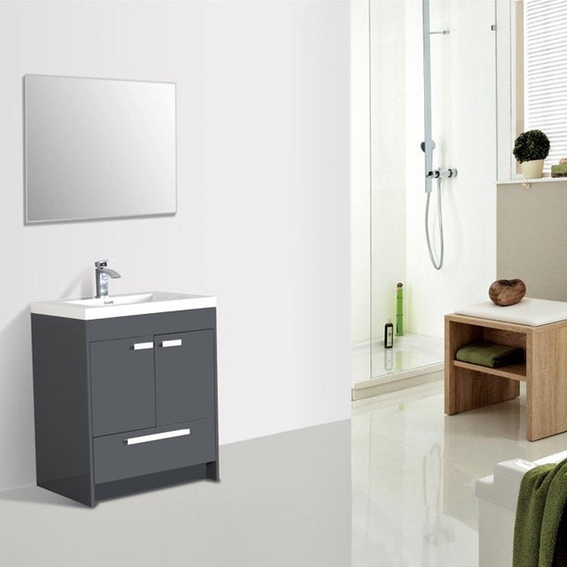 Eviva Lugano 30” x 36” Gray Bathroom Vanity With White Single Integrated Acrylic Top