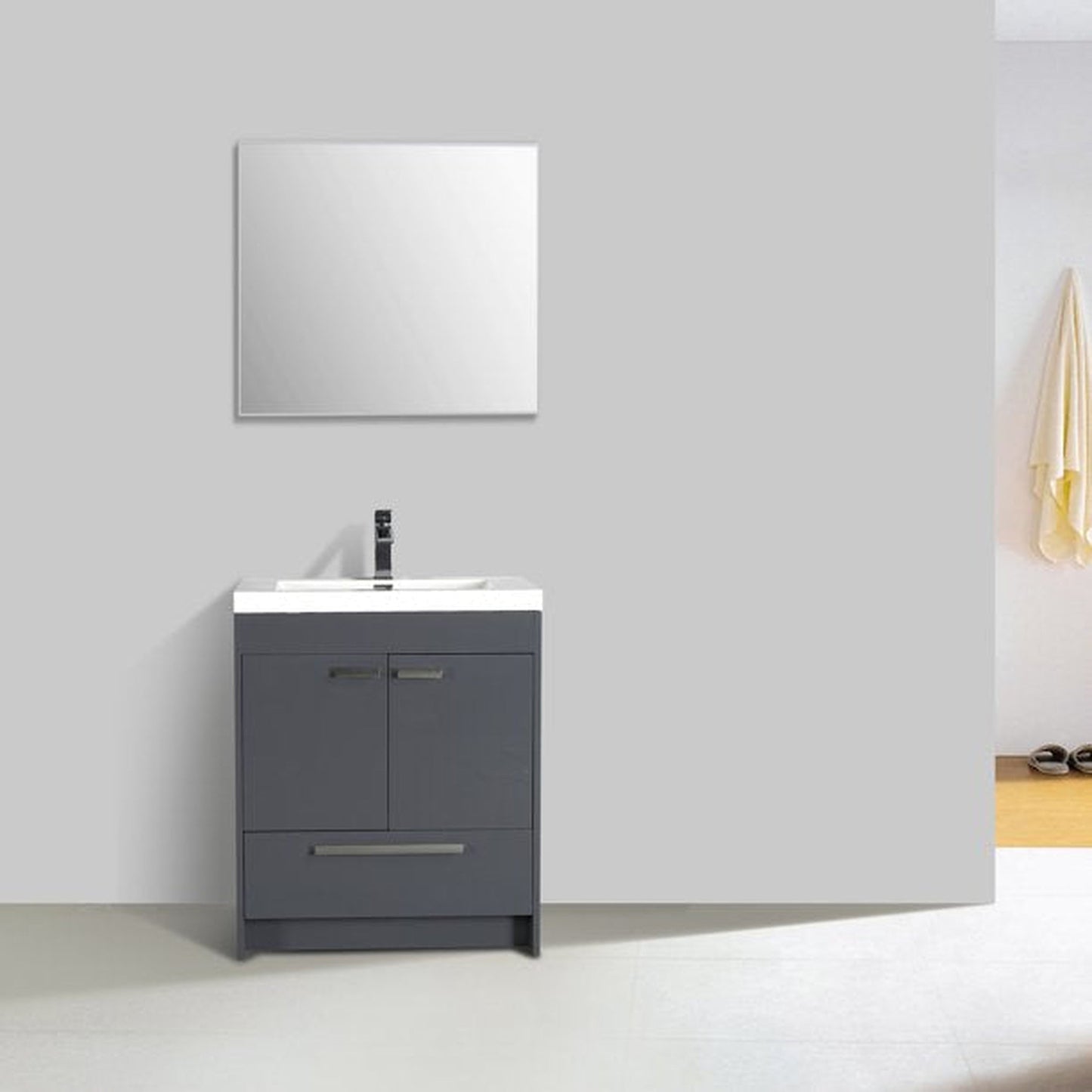 Eviva Lugano 30” x 36” Gray Bathroom Vanity With White Single Integrated Acrylic Top