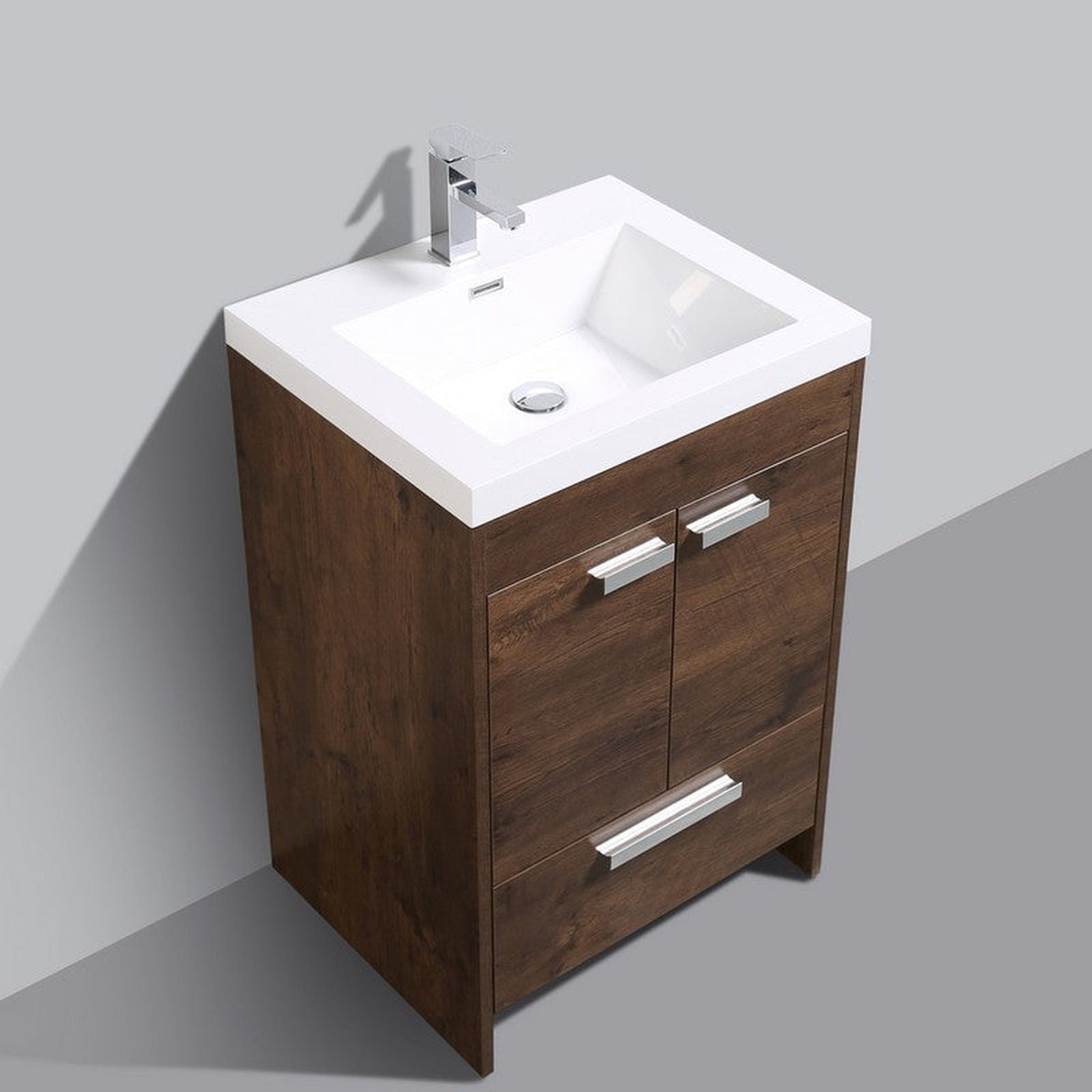 Eviva Lugano 30” x 36” Rosewood Bathroom Vanity With White Single Integrated Acrylic Top