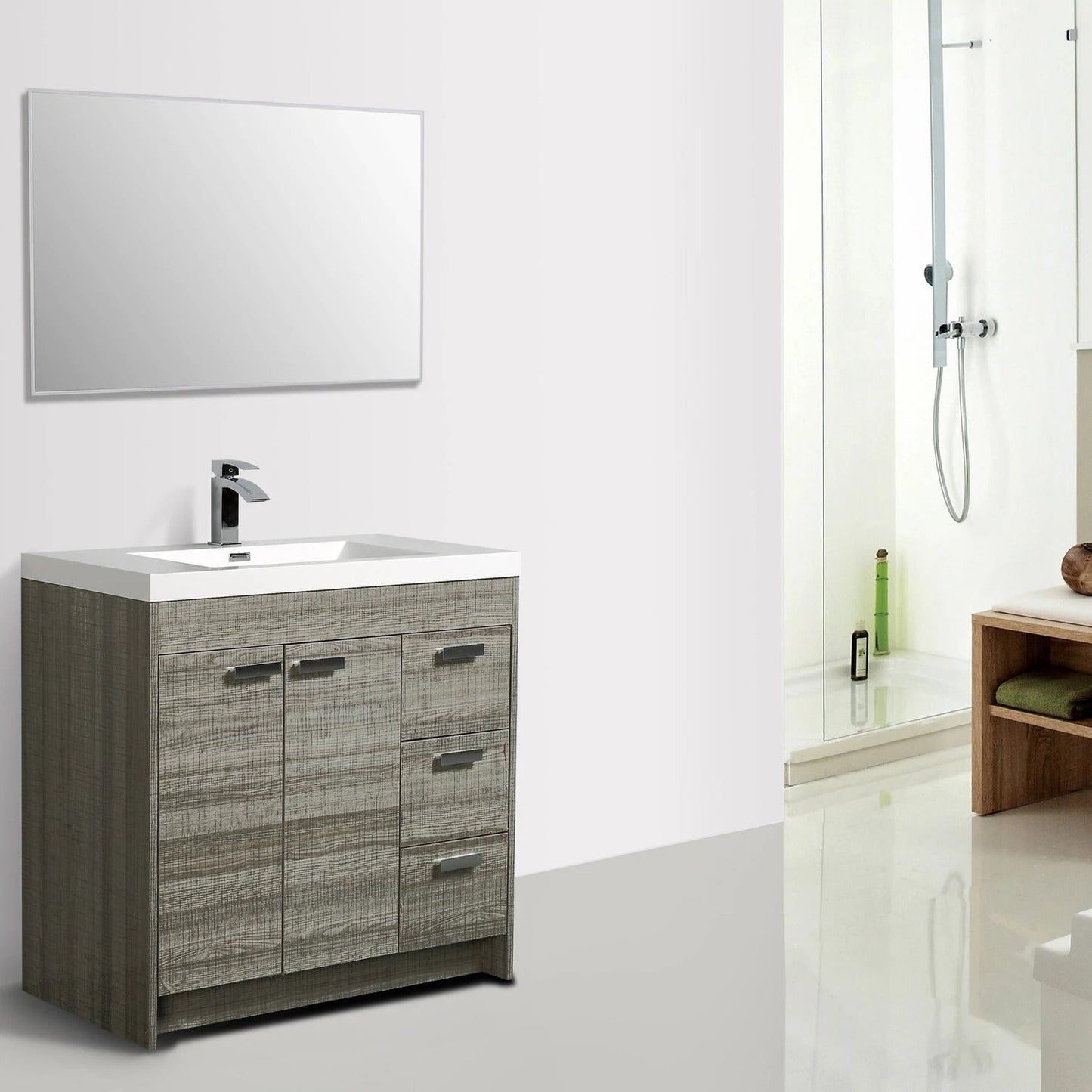 Eviva Lugano 36” x 36” Ash Bathroom Vanity With White Single Integrated Acrylic Top