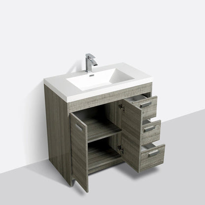 Eviva Lugano 36” x 36” Ash Bathroom Vanity With White Single Integrated Acrylic Top