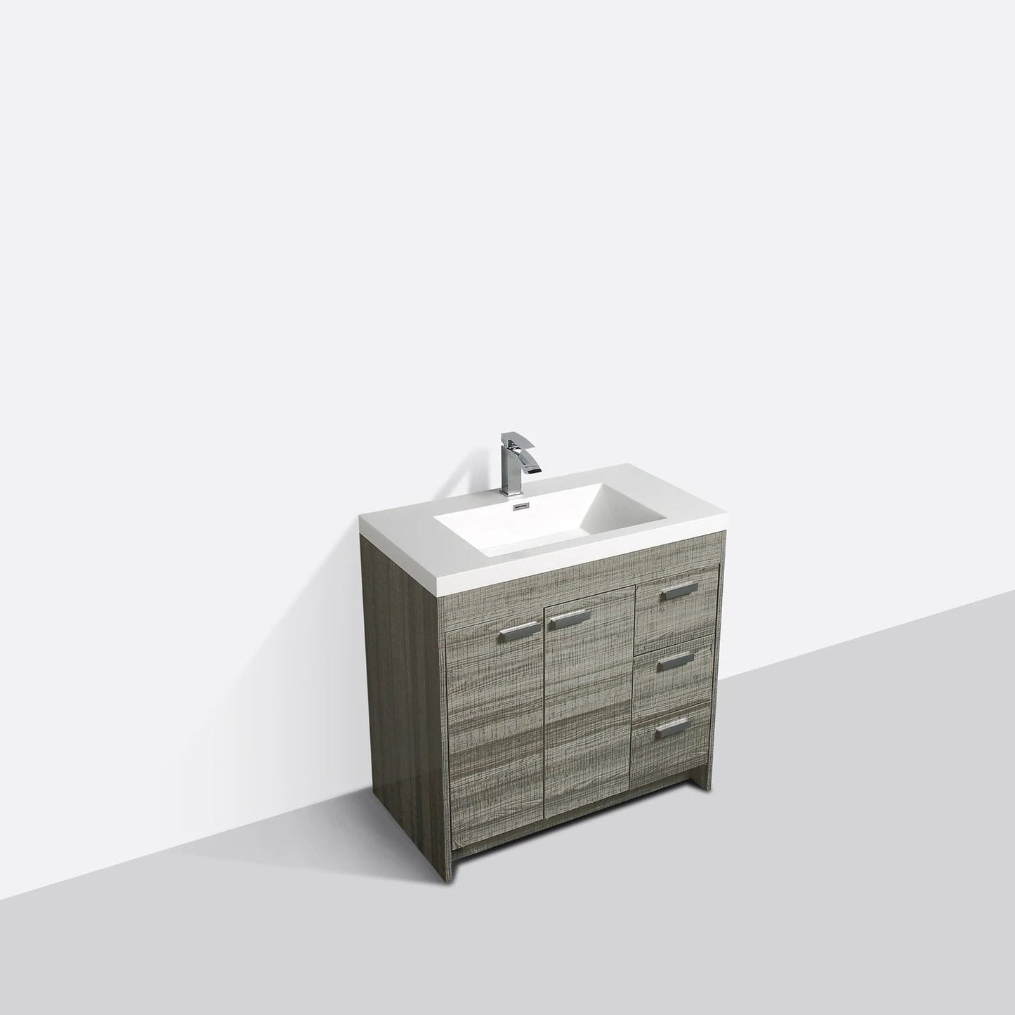 Eviva Lugano 36” x 36” Ash Bathroom Vanity With White Single Integrated Acrylic Top