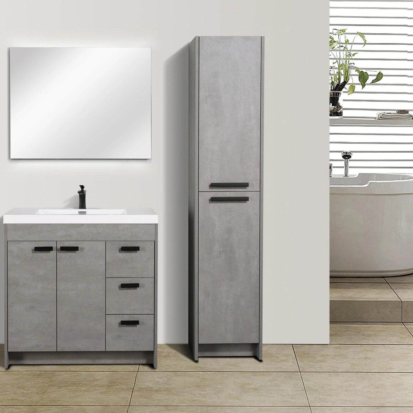 Eviva Lugano 36” x 36” Cement Gray Bathroom Vanity With White Single Integrated Acrylic Top