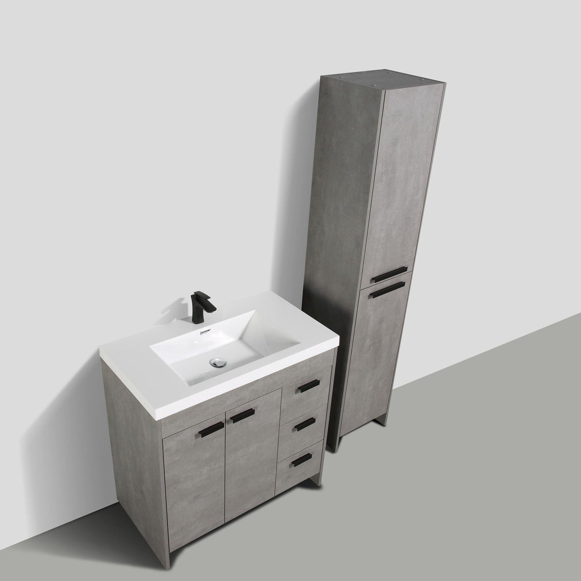 Eviva Lugano 36” x 36” Cement Gray Bathroom Vanity With White Single Integrated Acrylic Top