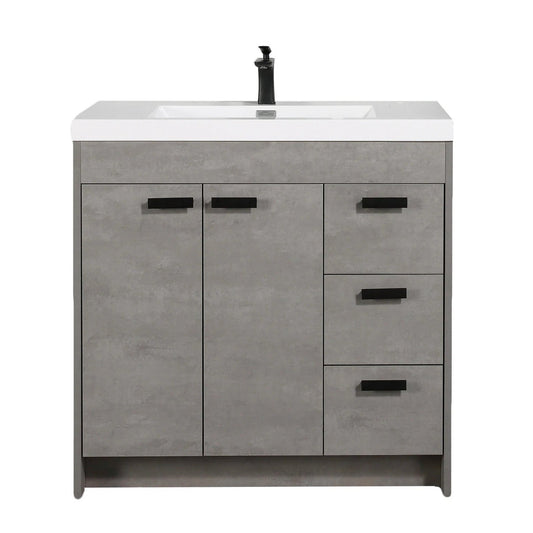 Eviva Lugano 36” x 36” Cement Gray Bathroom Vanity With White Single Integrated Acrylic Top