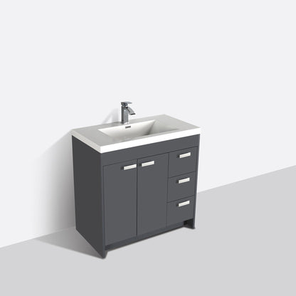 Eviva Lugano 36” x 36” Gray Bathroom Vanity With White Single Integrated Acrylic Top