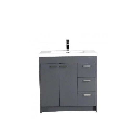 Eviva Lugano 36” x 36” Gray Bathroom Vanity With White Single Integrated Acrylic Top