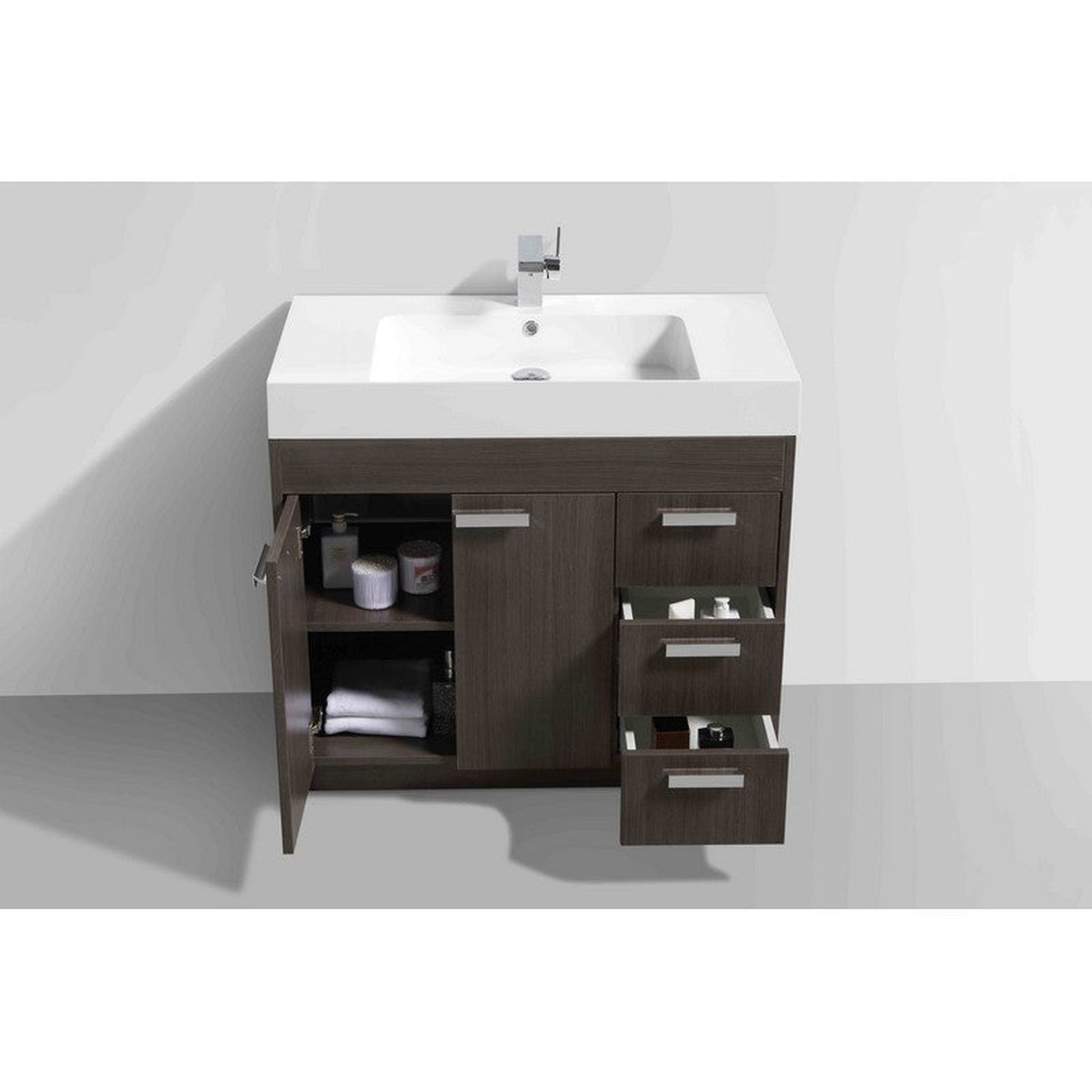 Eviva Lugano 36” x 36” Gray Oak Bathroom Vanity With White Single Integrated Acrylic Top