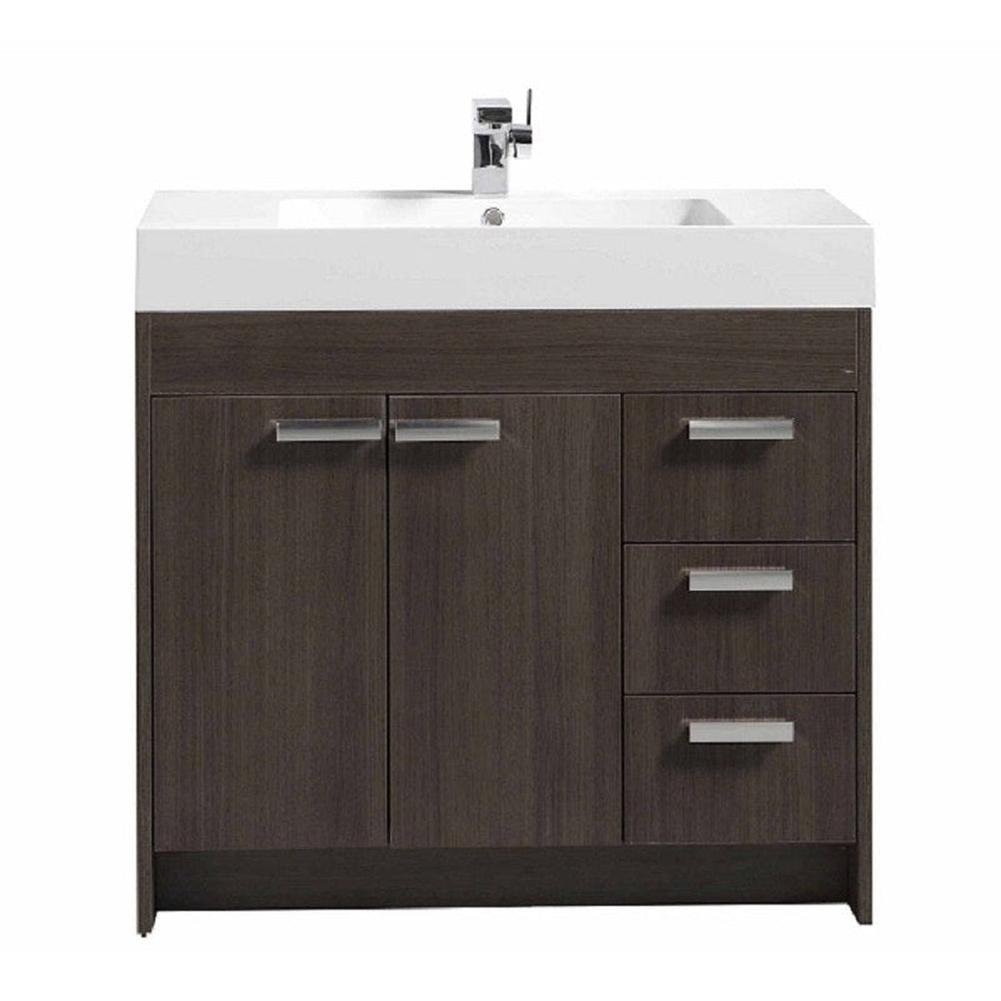 Eviva Lugano 36” x 36” Gray Oak Bathroom Vanity With White Single Integrated Acrylic Top