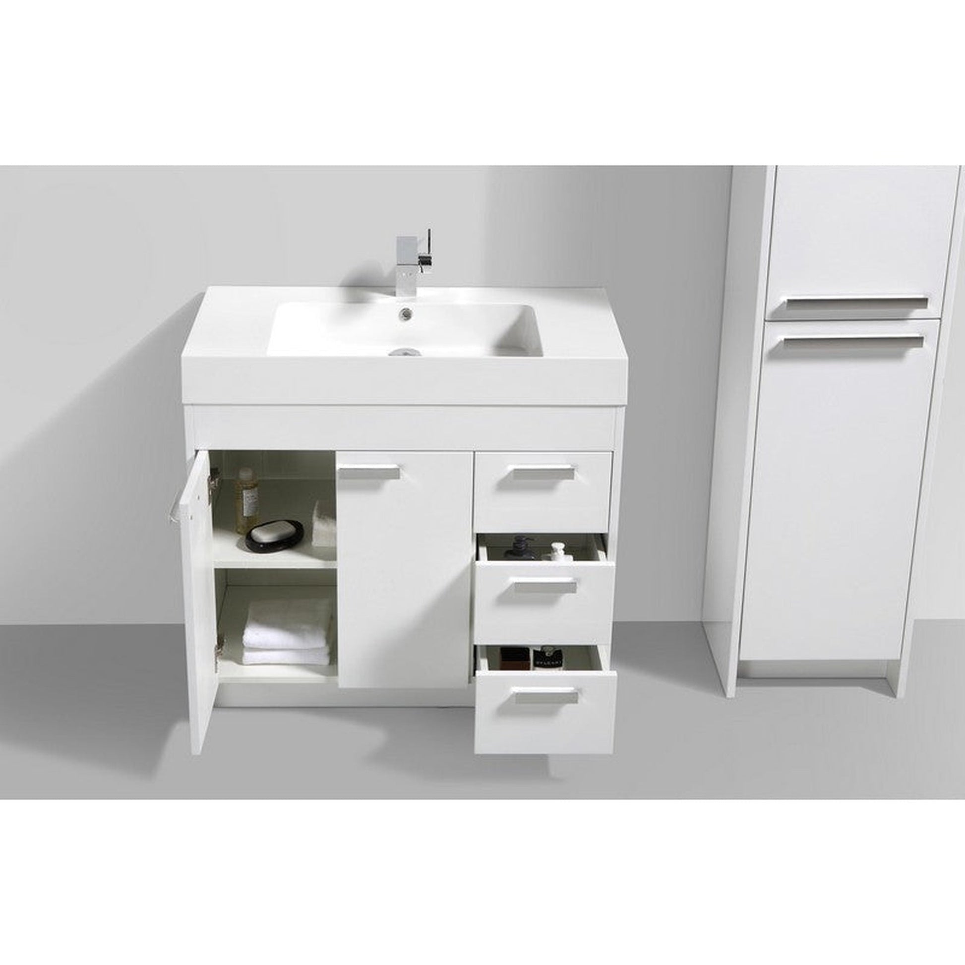 Eviva Lugano 36” x 36” White Bathroom Vanity With White Single Integrated Acrylic Top