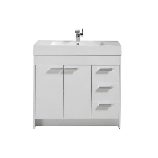 Eviva Lugano 36” x 36” White Bathroom Vanity With White Single Integrated Acrylic Top