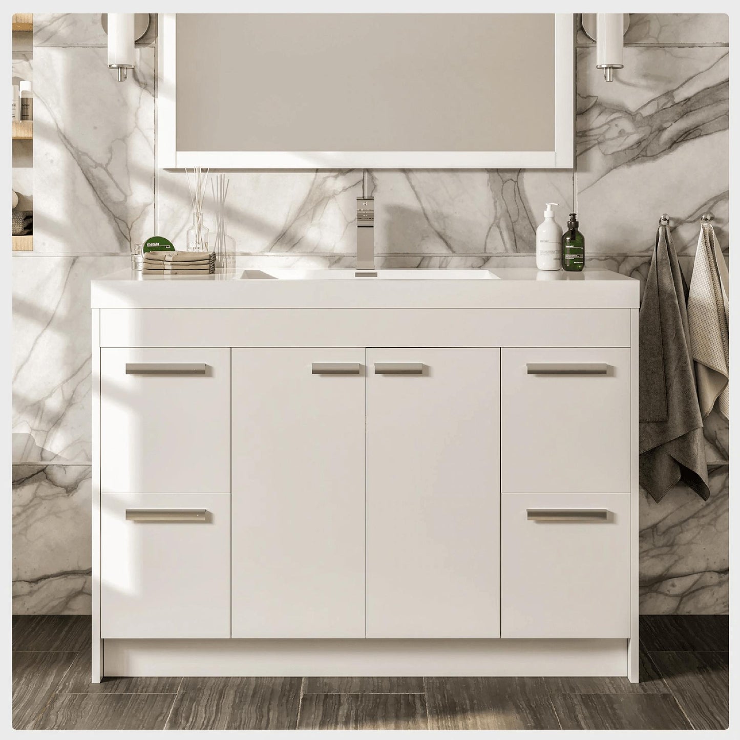 Eviva Lugano 42” x 35.5” White Bathroom Vanity With White Single Integrated Acrylic Top