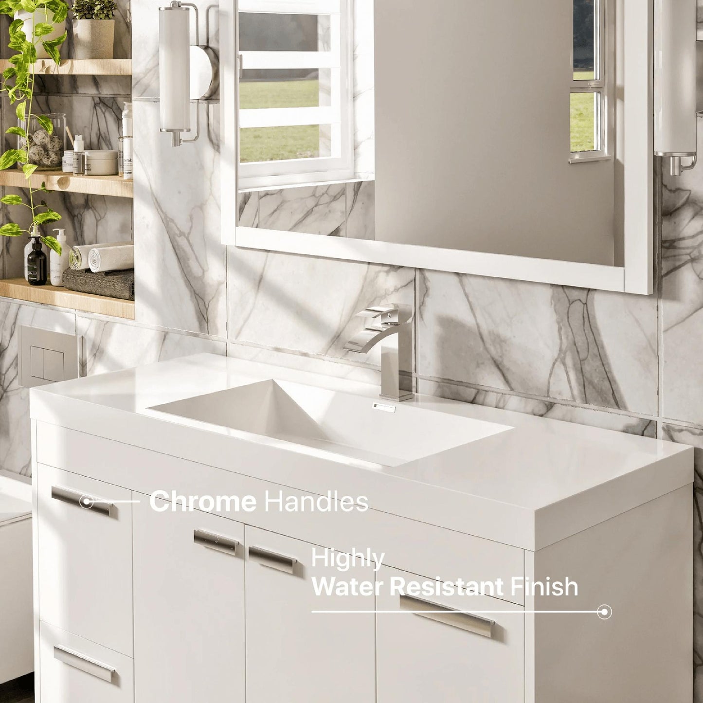 Eviva Lugano 42” x 35.5” White Bathroom Vanity With White Single Integrated Acrylic Top
