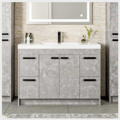 Eviva Lugano 42" x 36" Cement Gray Bathroom Vanity With White Acrylic Top & Single Integrated Sink