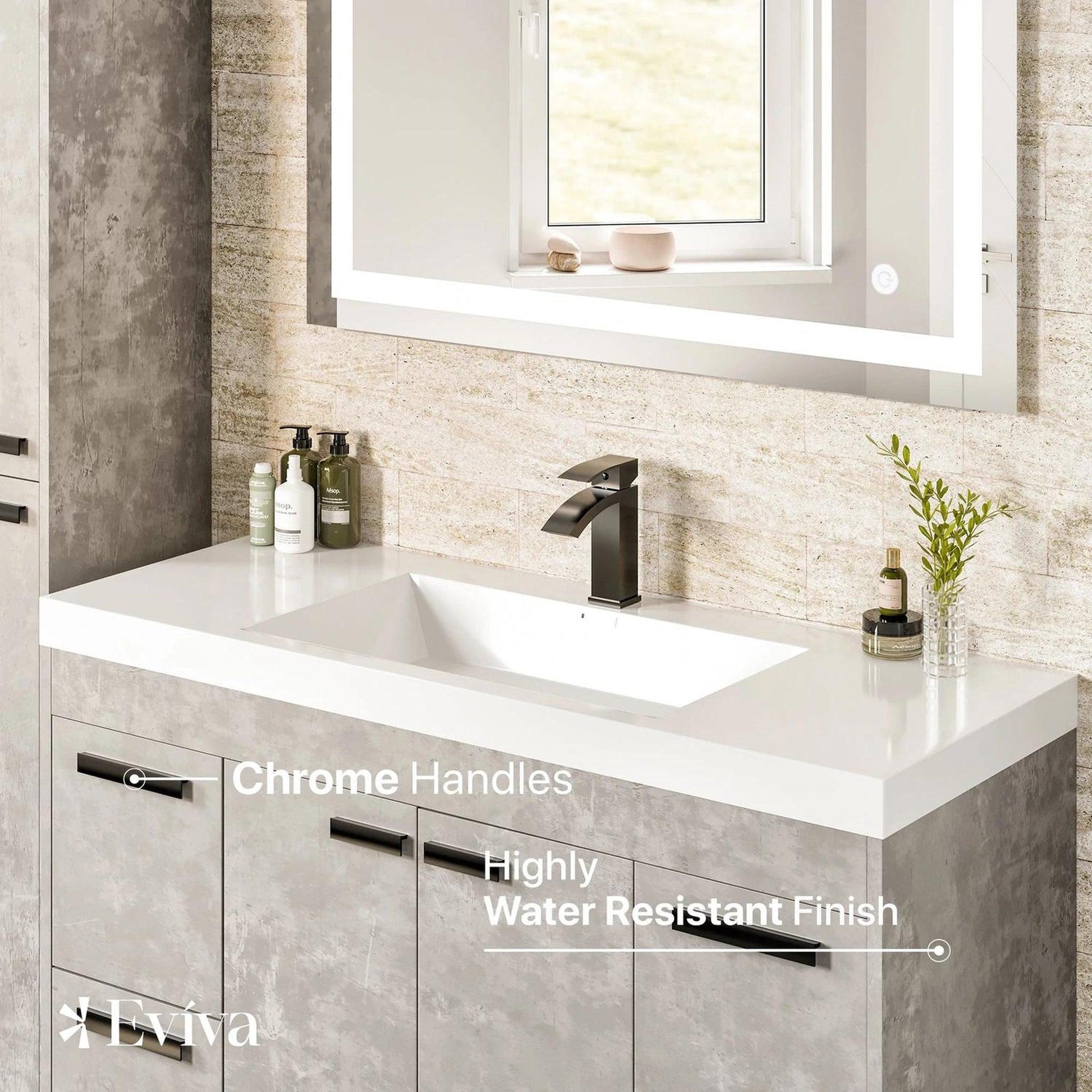 Eviva Lugano 42" x 36" Cement Gray Bathroom Vanity With White Acrylic Top & Single Integrated Sink