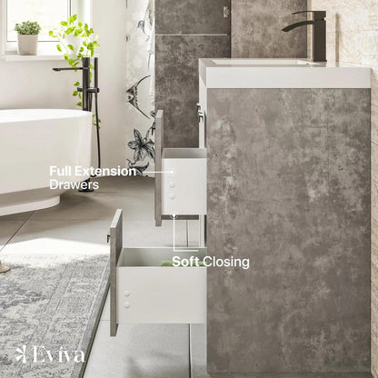 Eviva Lugano 42" x 36" Cement Gray Bathroom Vanity With White Acrylic Top & Single Integrated Sink