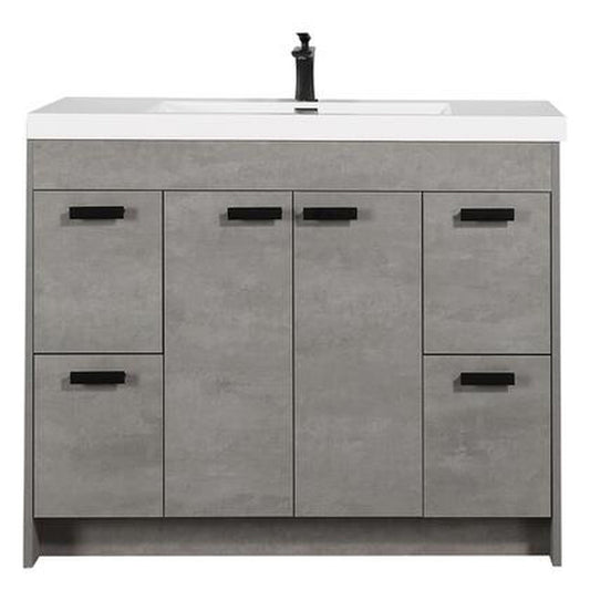 Eviva Lugano 42" x 36" Cement Gray Bathroom Vanity With White Acrylic Top & Single Integrated Sink