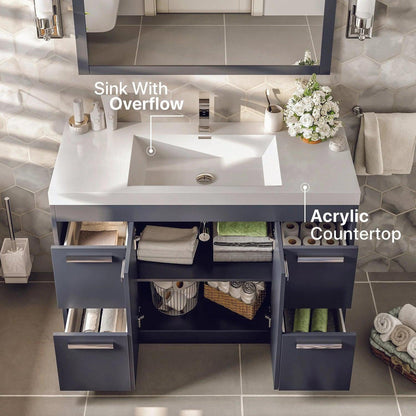 Eviva Lugano 42” x 36” Gray Bathroom Vanity With White Single Integrated Acrylic Top
