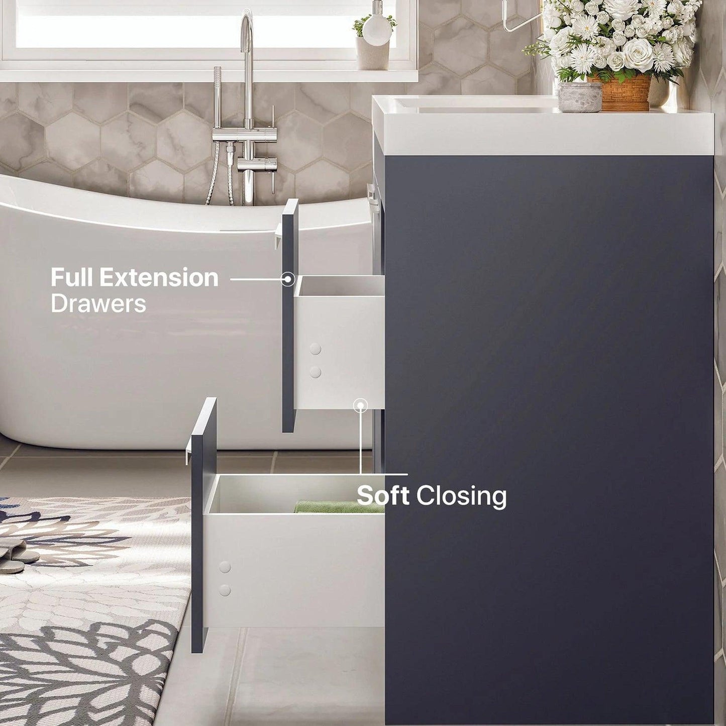 Eviva Lugano 42” x 36” Gray Bathroom Vanity With White Single Integrated Acrylic Top